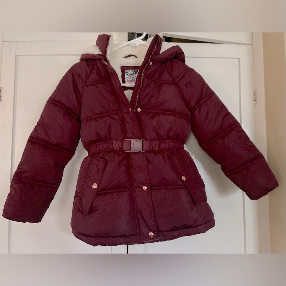 Kensie Girl Girls' Burgundy Hooded Puffer Coat